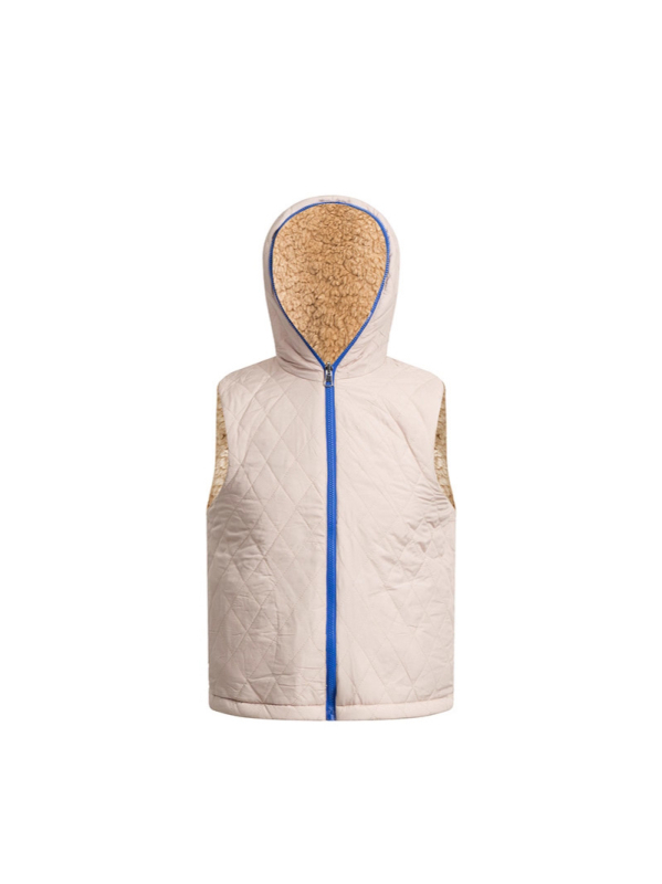 Prsluk s kapuljom – američki retro stil, slobodan kroj, duljina 50–65 cm, zatvarač na zip