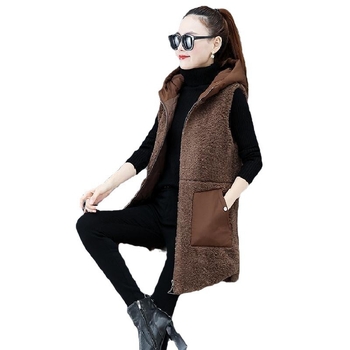 Vesta din bumbac pentru femei, umplutură din bumbac, lungime medie, croială lejeră, guler atârnător, plachetă cu nasturi pe un rând