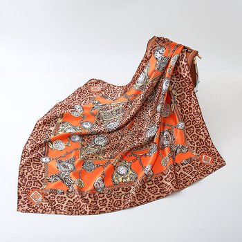 Леопардов принт квадратен шал, изкуствена коприна, печат, украса