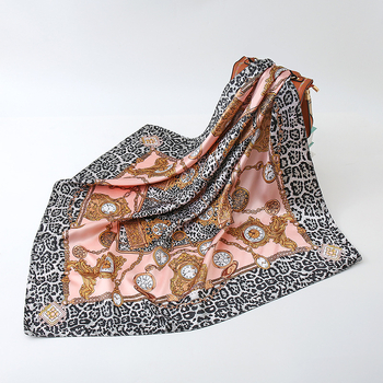 Леопардов принт квадратен шал, изкуствена коприна, печат, украса