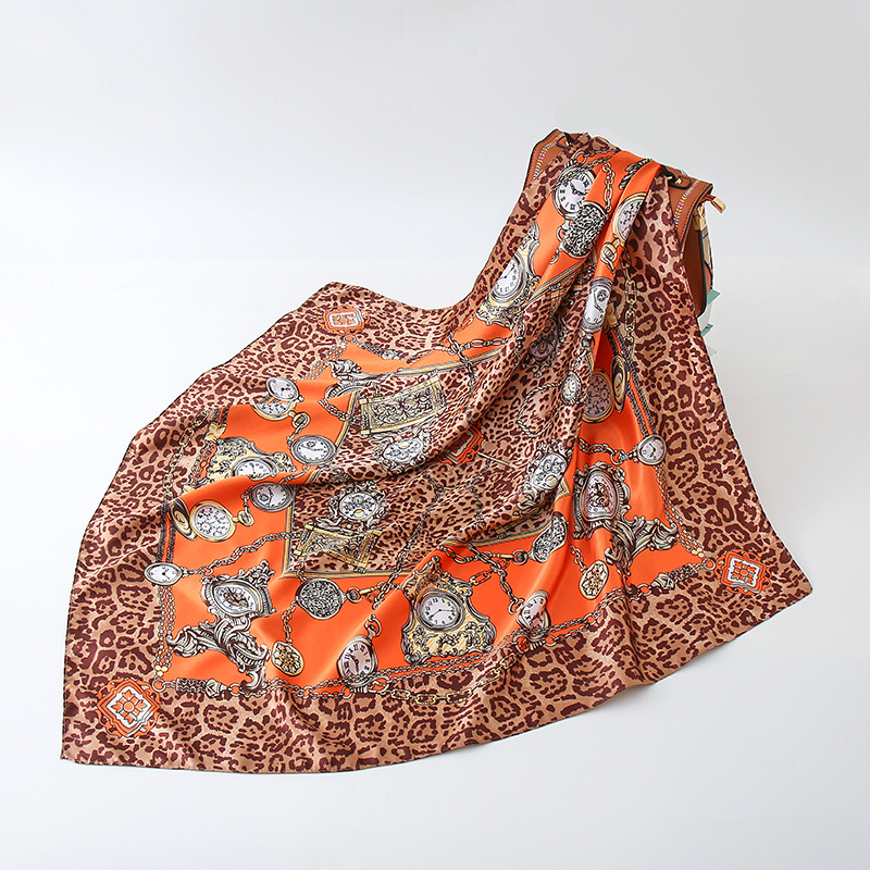 Леопардов принт квадратен шал, изкуствена коприна, печат, украса