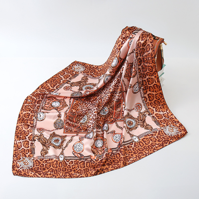 Леопардов принт квадратен шал, изкуствена коприна, печат, украса