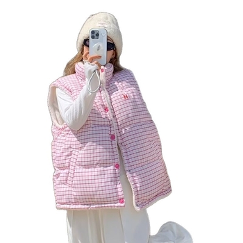 Γυναικείο γιλέκο από πολυεστέρα με εξωτερικό ύφασμα πολυεστέρα, γέμισμα πολυεστέρα-βαμβάκι, φερμουάρ, γλυκό στυλ ιαπωνοκορεατικό χαλαρό