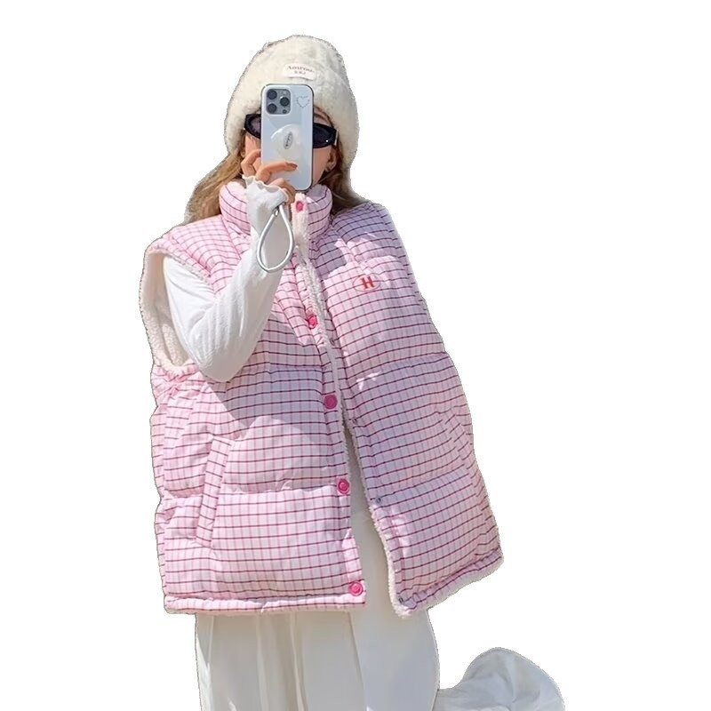 Γυναικείο γιλέκο από πολυεστέρα με εξωτερικό ύφασμα πολυεστέρα, γέμισμα πολυεστέρα-βαμβάκι, φερμουάρ, γλυκό στυλ ιαπωνοκορεατικό χαλαρό