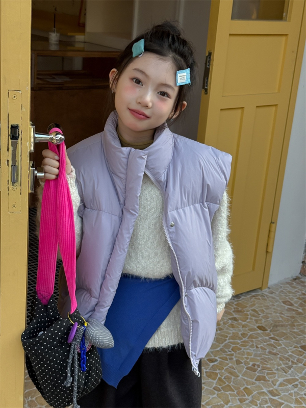 Meiteņu korejas stila dūnu vestīte, bez piedurknēm, īss garums, rāvējslēdzējs, pildījums 86–90%