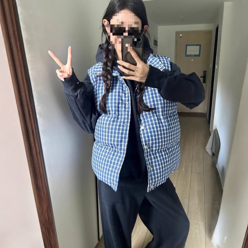 Ženska poliesterova vesta bez rukava, sa stojećim ovratnikom, geometrijski uzorak, debeli punjenje, zatvarač