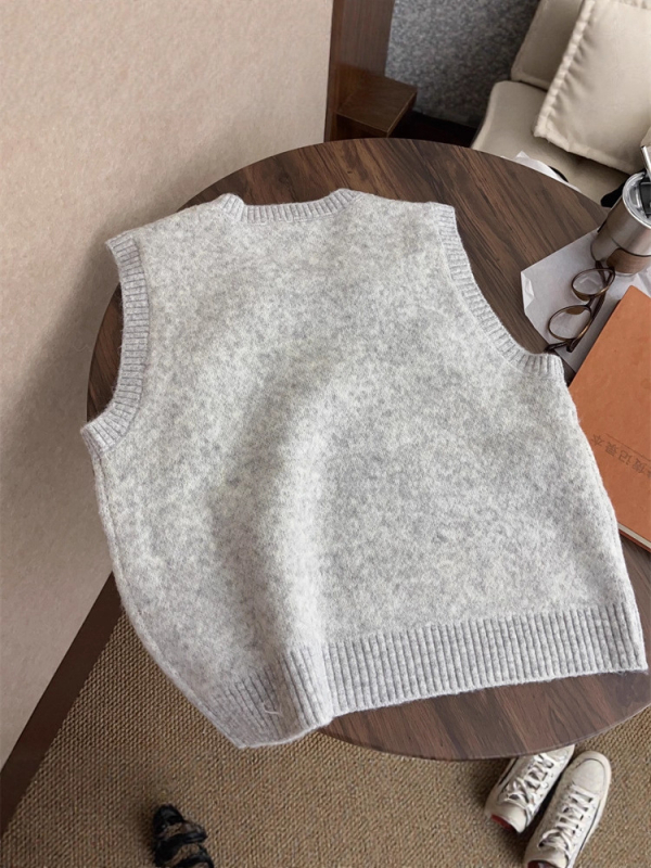 Ženska vesta u korejskom stilu, pleteni crochet, s okruglim izrezom, cvjetni uzorak, slobodan kroj za slojevito oblačenje tijekom jeseni i zime