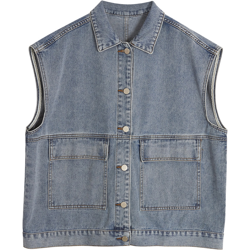 Ženski džins vest, slobodnog kroja bez rukava, korejski BF ležerni stil, pamuk–denim mješavina, proljeće–jesen