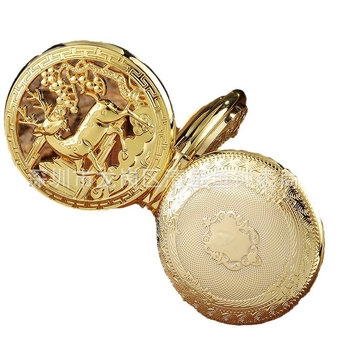 Ceas de buzunar mecanic pentru colier, cu motiv de cerb decupat, mecanism rabat, stil vintage — Mișcare: mecanică; Model: 618; Brand: Dandong; Carcasă: aliaj; Închidere: lanț gros