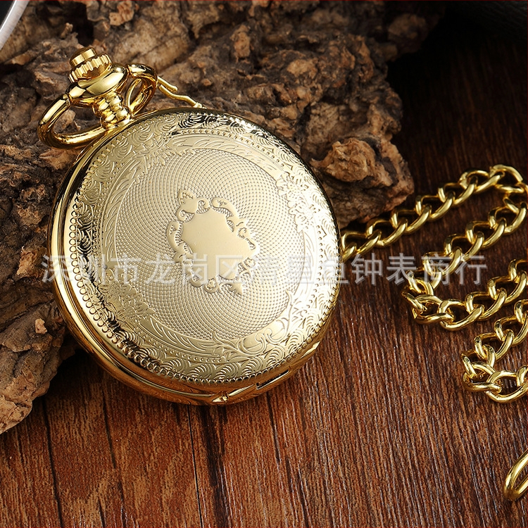 Ceas de buzunar mecanic pentru colier, cu motiv de cerb decupat, mecanism rabat, stil vintage — Mișcare: mecanică; Model: 618; Brand: Dandong; Carcasă: aliaj; Închidere: lanț gros