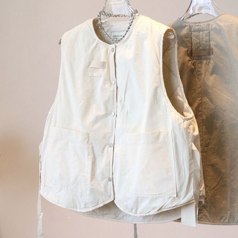 Jesensko-zimski bezruk kardigan-vest s konopnom teksturom, opušten casual stil, korejski stil, prošivena punila od down cotton, jednobojna
