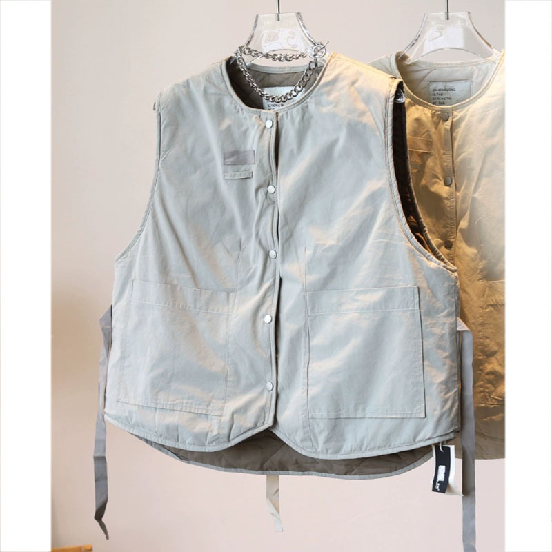 Jesensko-zimski bezruk kardigan-vest s konopnom teksturom, opušten casual stil, korejski stil, prošivena punila od down cotton, jednobojna