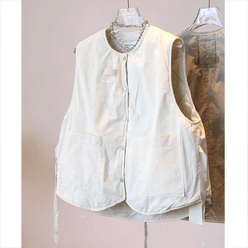 Jesensko-zimski bezruk kardigan-vest s konopnom teksturom, opušten casual stil, korejski stil, prošivena punila od down cotton, jednobojna