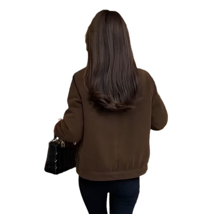 Ženski kaput od korduroja, debeli, dugi rukavi, kvadratni ovratnik, standardna duljina (50–65 cm)