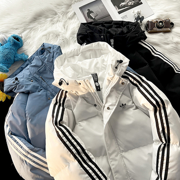 Muški kaput s kapuljačom, punjen poliestrom, prugast uzorak, korejski stil, širok kroj, zatvarač