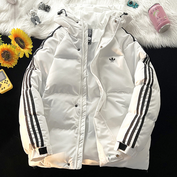 Muški kaput s kapuljačom, punjen poliestrom, prugast uzorak, korejski stil, širok kroj, zatvarač