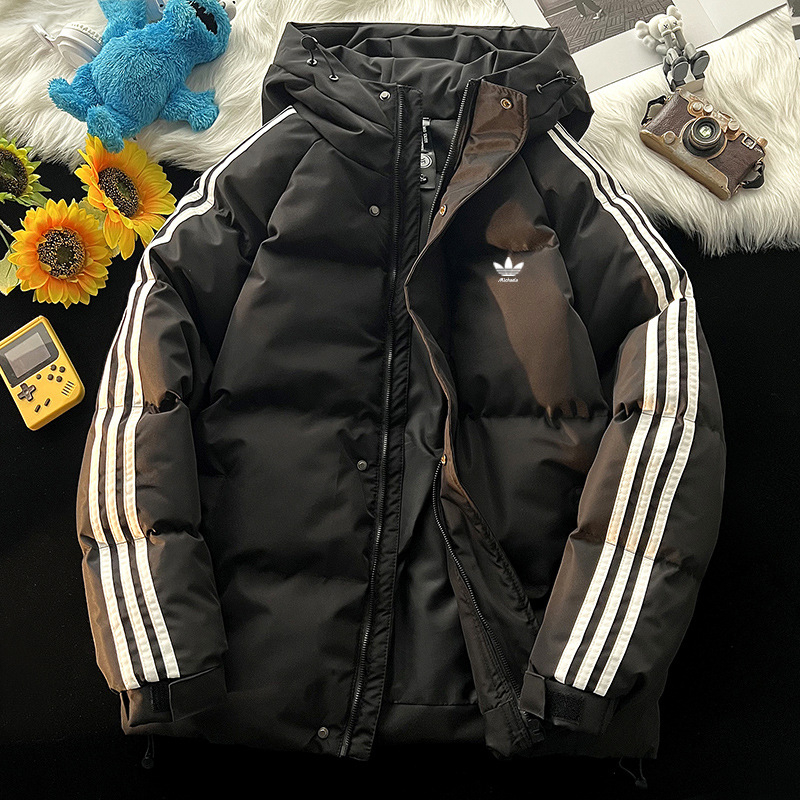 Muški kaput s kapuljačom, punjen poliestrom, prugast uzorak, korejski stil, širok kroj, zatvarač