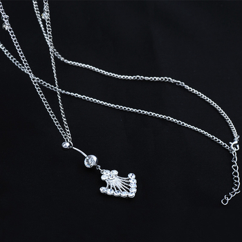 AJY Retro bakreni dugi lanac za trbuh i pojas s cirkonima, cvjetni oblik – pupčani nakit