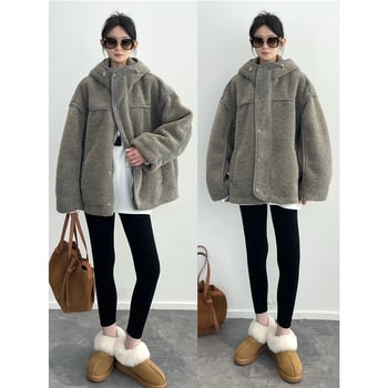 Geacă damă cu glugă, exterior poliester, umplutură din bumbac, fermoar, grosime superioară, croială lejeră