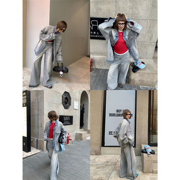 Sieviešu abpusēja džinsa jaka, kokvilnas audums, apkakle ar reveru, garas piedurknes, vienrindu pogu aizdare