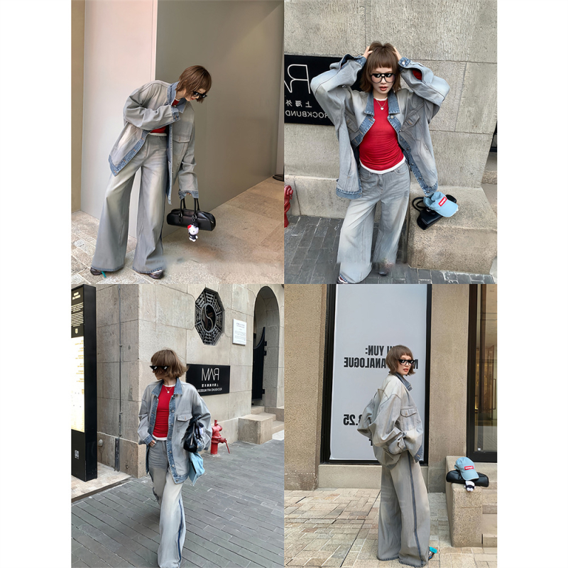 Sieviešu abpusēja džinsa jaka, kokvilnas audums, apkakle ar reveru, garas piedurknes, vienrindu pogu aizdare