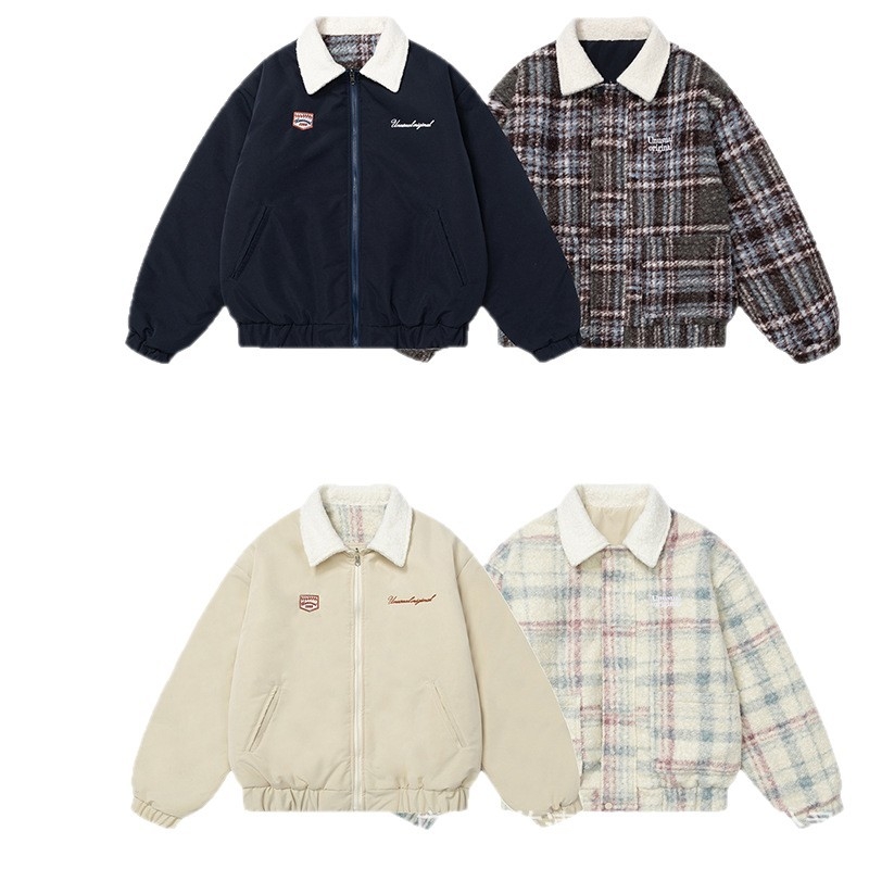 Bavlnené oblečenie, voľný strih, stojací golier, zips vpredu, výplň z materiálu Down-Cotton, dvojstranne nositeľné látky, podšívka 100% polyester