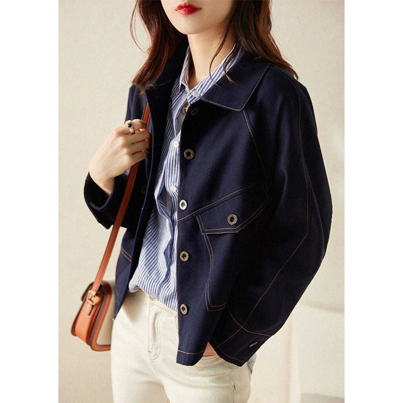 Ženski kratki traper jakna, traper denim s 95% pamuka, dugi raglan rukavi, polo ovratnik, standardna kroj, proljeće 2023