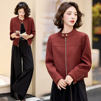 Ženska pamučna jakna sa stojećim ovratnikom, dugi rukavi, gradski stil, izlazak u jesen 2025