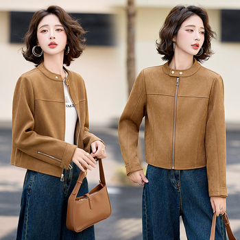 Ženska pamučna jakna sa stojećim ovratnikom, dugi rukavi, gradski stil, izlazak u jesen 2025