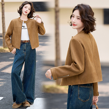 Ženska pamučna jakna sa stojećim ovratnikom, dugi rukavi, gradski stil, izlazak u jesen 2025