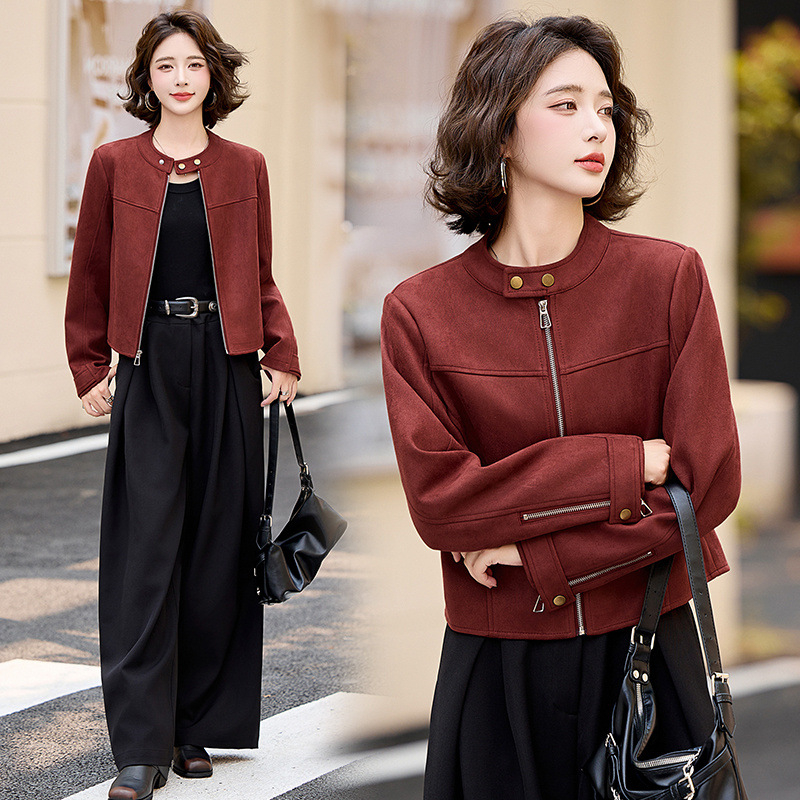 Ženska pamučna jakna sa stojećim ovratnikom, dugi rukavi, gradski stil, izlazak u jesen 2025