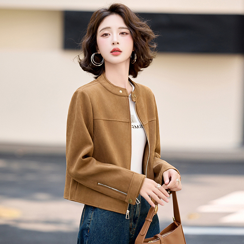 Ženska pamučna jakna sa stojećim ovratnikom, dugi rukavi, gradski stil, izlazak u jesen 2025