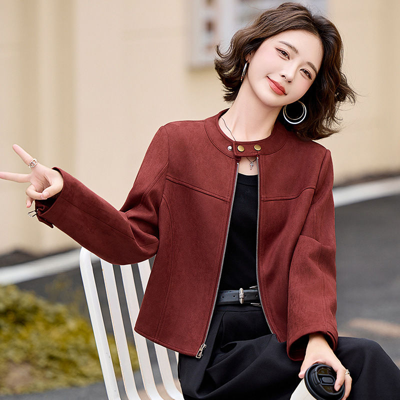 Ženska pamučna jakna sa stojećim ovratnikom, dugi rukavi, gradski stil, izlazak u jesen 2025