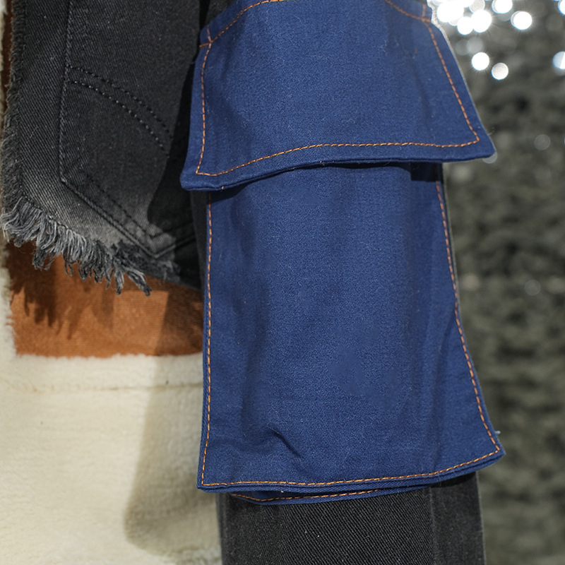 Pamučni kratki kaput s patchwork dizajnom, slobodan kroj, rever, zimski ulični stil 2024