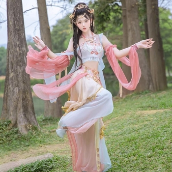 Hanfu haljina s motivom Dunhuang leteće Apsare i egzotičnog Dai etničkog plesnog stila; poliester tkanina; sadržaj poliester 90–95%; nepeglana obrada
