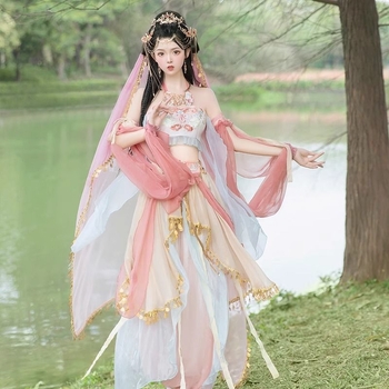 Hanfu haljina s motivom Dunhuang leteće Apsare i egzotičnog Dai etničkog plesnog stila; poliester tkanina; sadržaj poliester 90–95%; nepeglana obrada