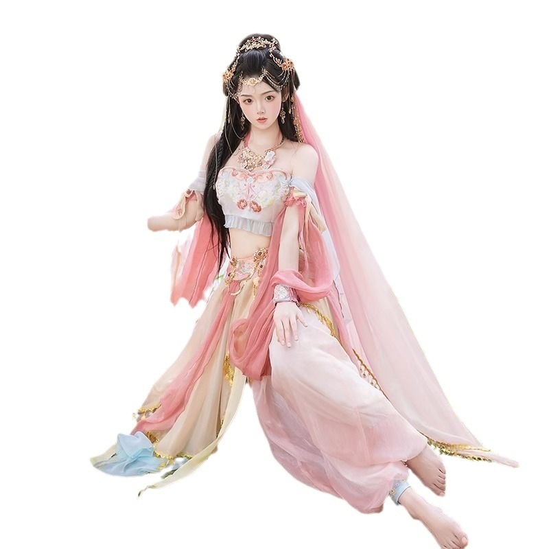 Hanfu haljina s motivom Dunhuang leteće Apsare i egzotičnog Dai etničkog plesnog stila; poliester tkanina; sadržaj poliester 90–95%; nepeglana obrada