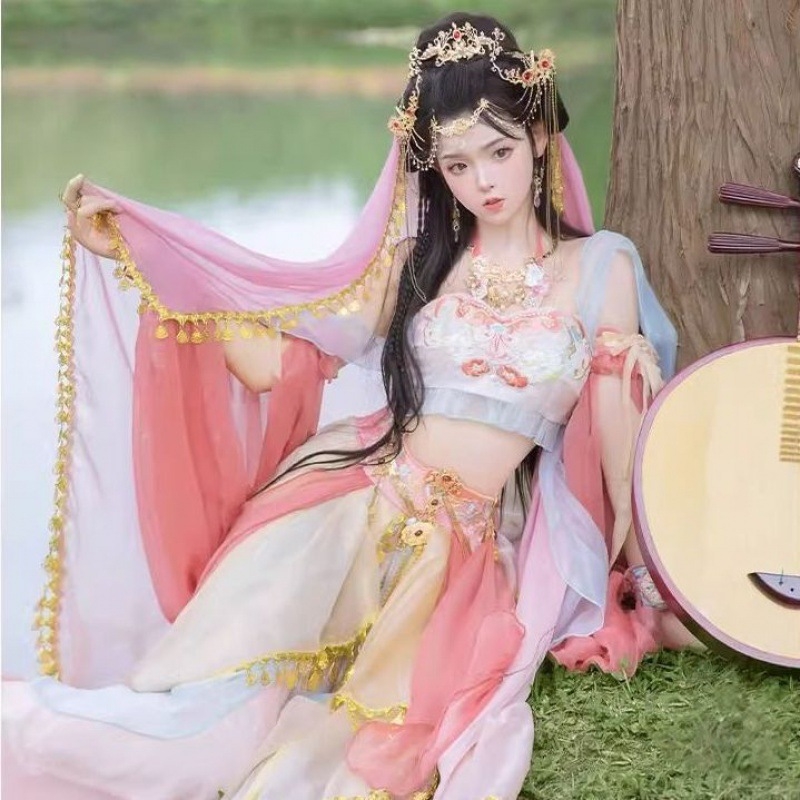 Hanfu haljina s motivom Dunhuang leteće Apsare i egzotičnog Dai etničkog plesnog stila; poliester tkanina; sadržaj poliester 90–95%; nepeglana obrada