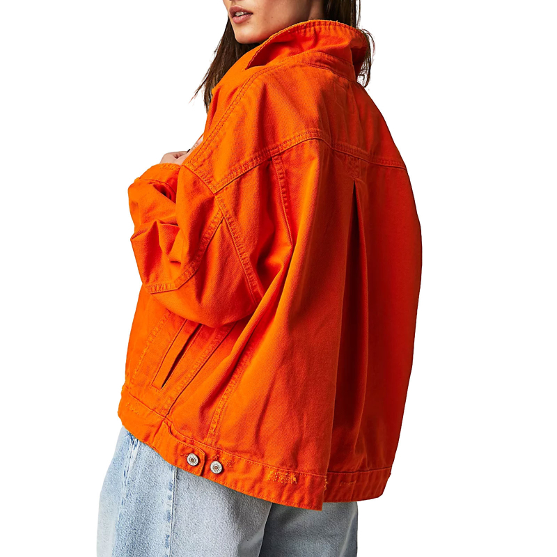 Ženska traper jakna - dugi rukavi, poluotvoren ovratnik, denim tkanina, regularni kroj, gradski stil putovanja