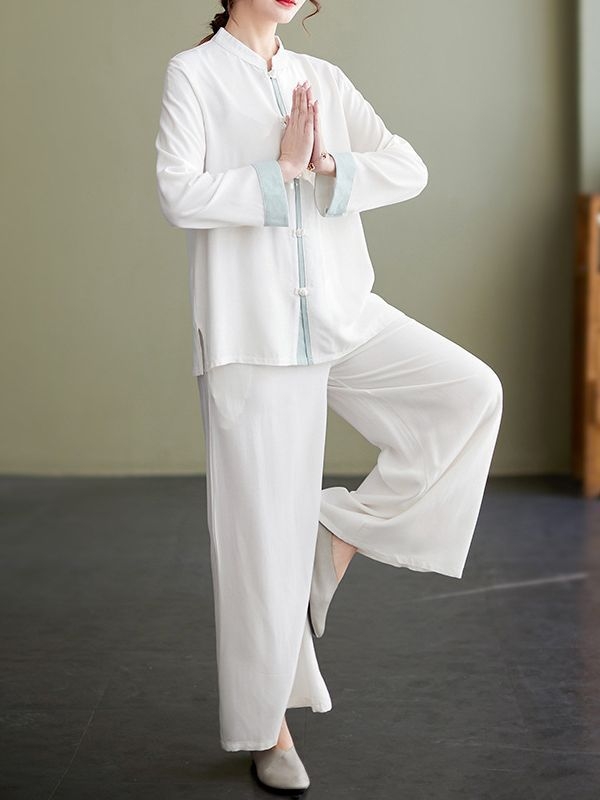 Tai Chi komplet od pamuka i lana s 30–50% konoplje, retro kineskog stila, široka silueta za vježbanje, proljeće-ljeto 2024.