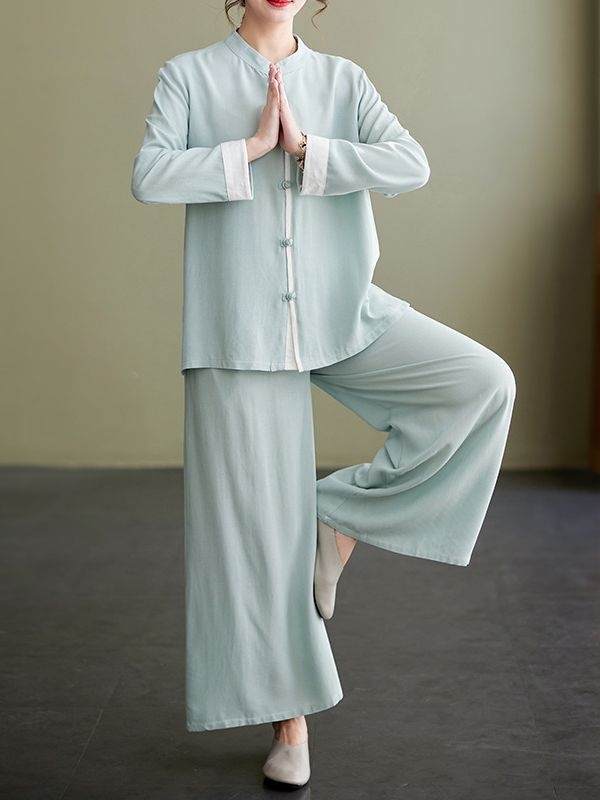Tai Chi komplet od pamuka i lana s 30–50% konoplje, retro kineskog stila, široka silueta za vježbanje, proljeće-ljeto 2024.
