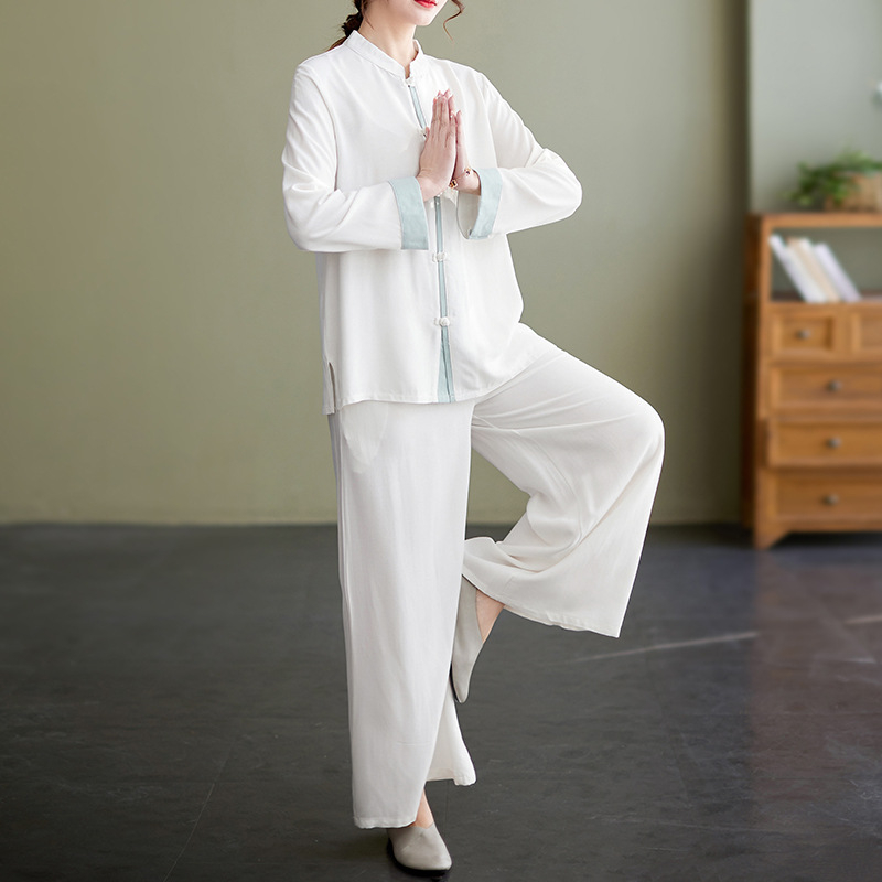 Tai Chi komplet od pamuka i lana s 30–50% konoplje, retro kineskog stila, široka silueta za vježbanje, proljeće-ljeto 2024.