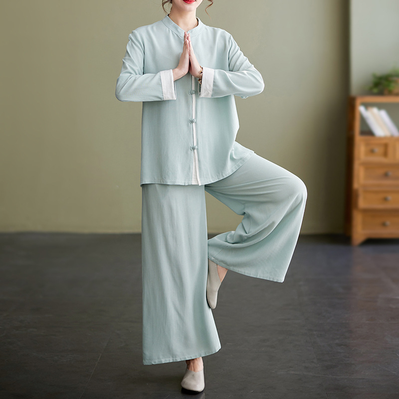 Tai Chi komplet od pamuka i lana s 30–50% konoplje, retro kineskog stila, široka silueta za vježbanje, proljeće-ljeto 2024.