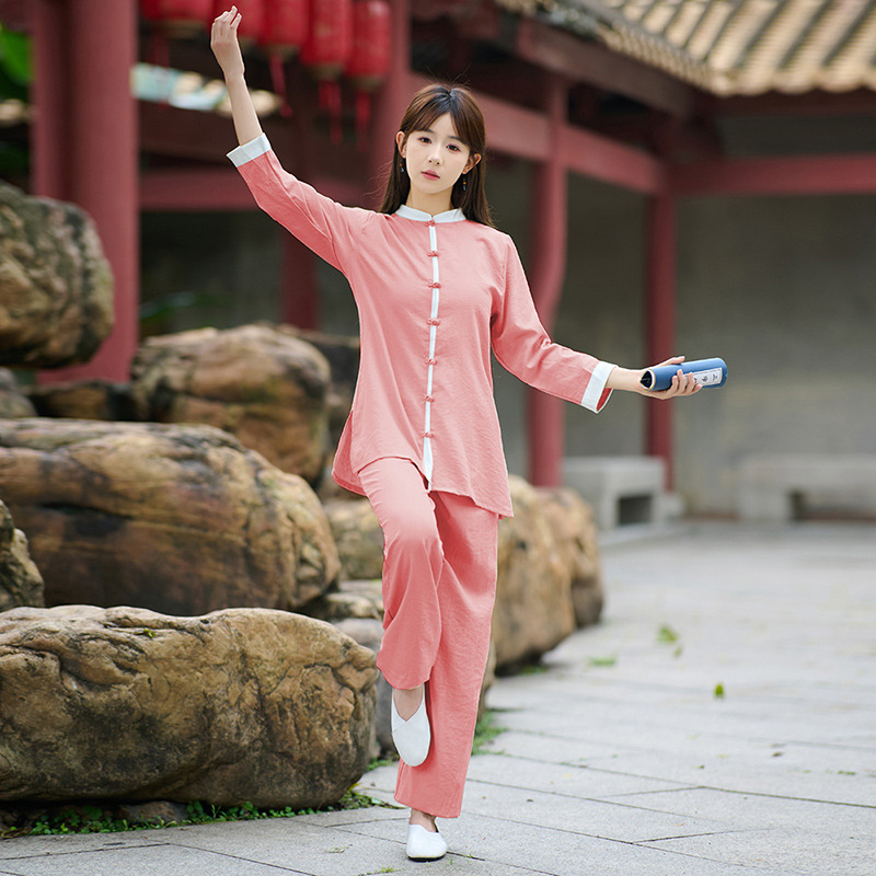 Tai Chi u kineskom stilu dvodijelni set za vježbanje, pamuk-linena mješavina s poliesterom do 30%, završna obrada visokim manganom, izlazi u jesen 2025., pogodno za scenske nastupe