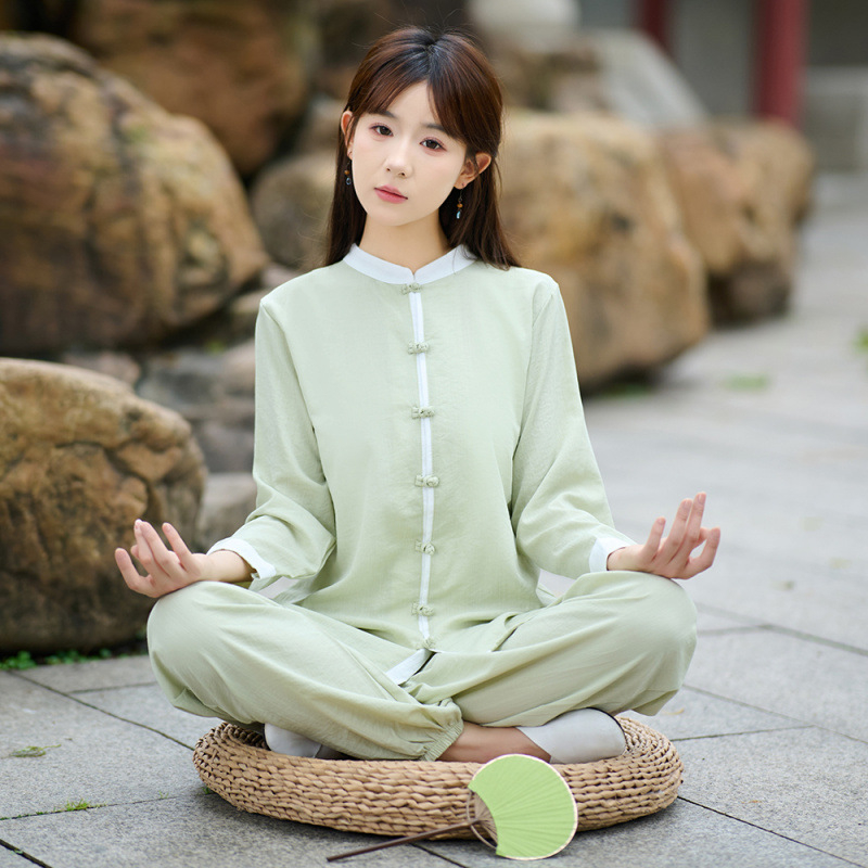 Tai Chi u kineskom stilu dvodijelni set za vježbanje, pamuk-linena mješavina s poliesterom do 30%, završna obrada visokim manganom, izlazi u jesen 2025., pogodno za scenske nastupe