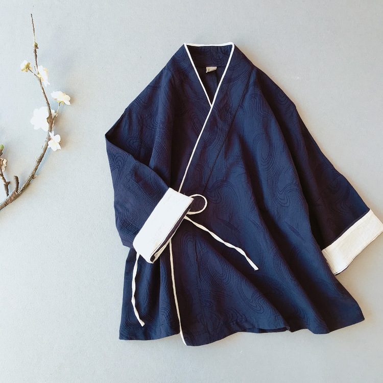 Hanfu nadahnut gornji kardigan od pamuka i lana, s kopčanjem sprijeda i dijagonalnim V-izrezom, Zen stil (materijal: pamuk i lan; glavna tkanina: lan; sadržaj glavnih komponenti: 50%)