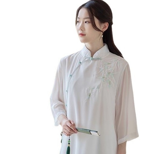 Cheongsam haljina, izvezeno, rukav 3/4, poliester smeša 30–50%, proljeće 2023