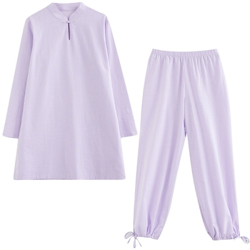 Ženski set za jogu od pamuka i konoplje (30-50% konoplje), retro etno Zen stil, srednje duljine, jesen 2024 izdanje