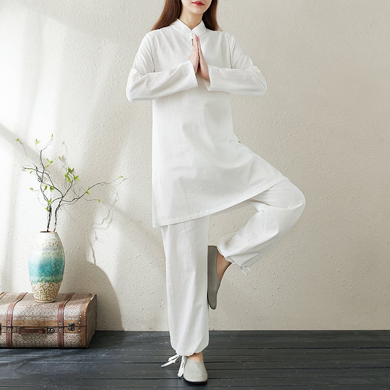 Ženski set za jogu od pamuka i konoplje (30-50% konoplje), retro etno Zen stil, srednje duljine, jesen 2024 izdanje