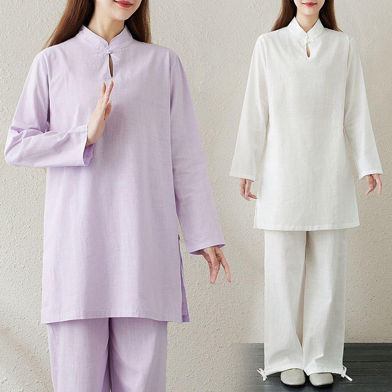 Ženski set za jogu od pamuka i konoplje (30-50% konoplje), retro etno Zen stil, srednje duljine, jesen 2024 izdanje